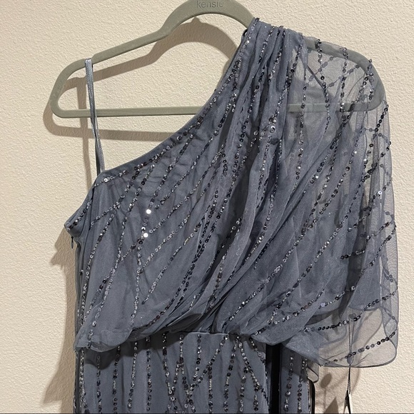 Adrianna Papell One Shoulder Long Beaded Dress - Picture 6 of 7